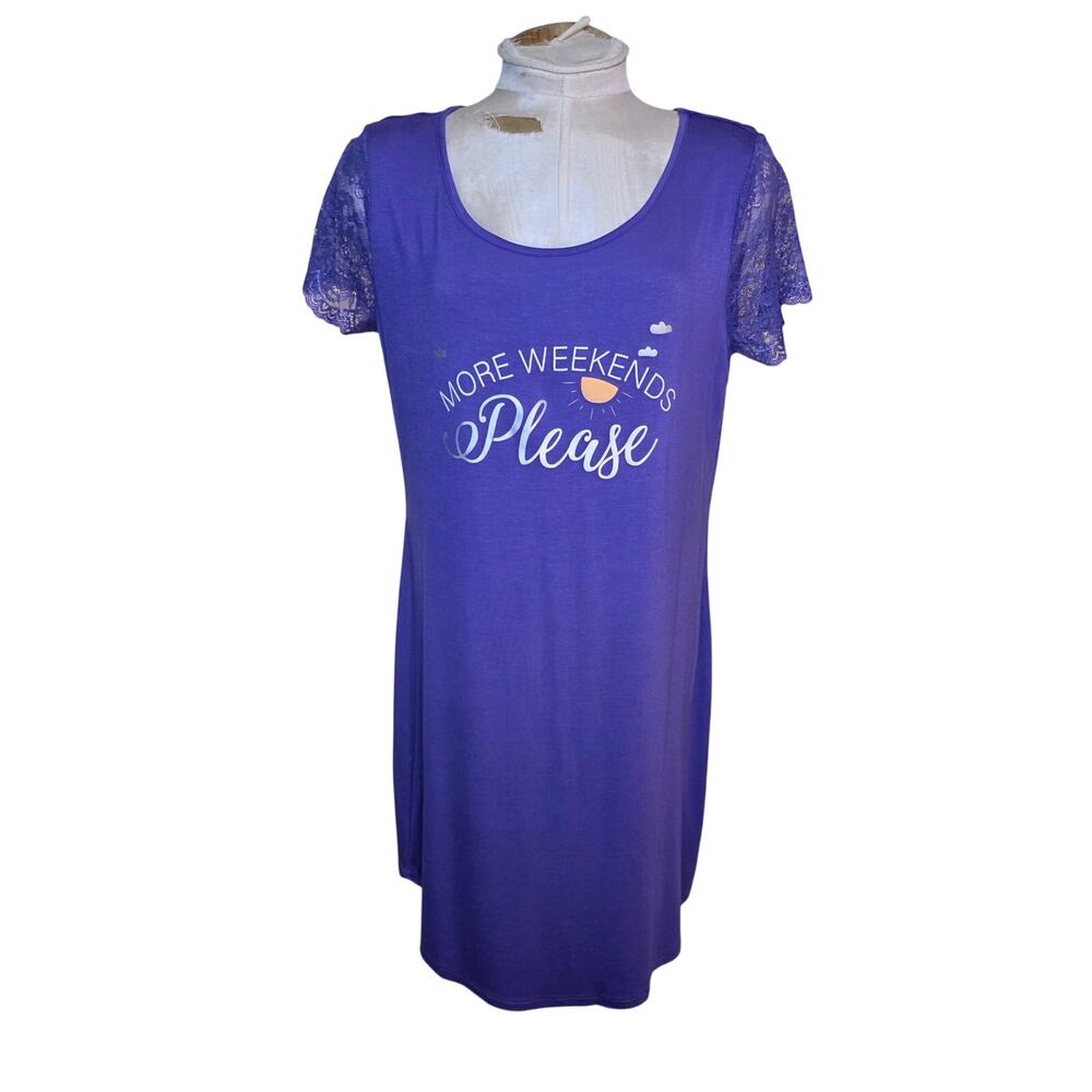 Venus Womens Nightgown‎ "More Weekends Please" Sleep Shirt Size M NWOT Purple